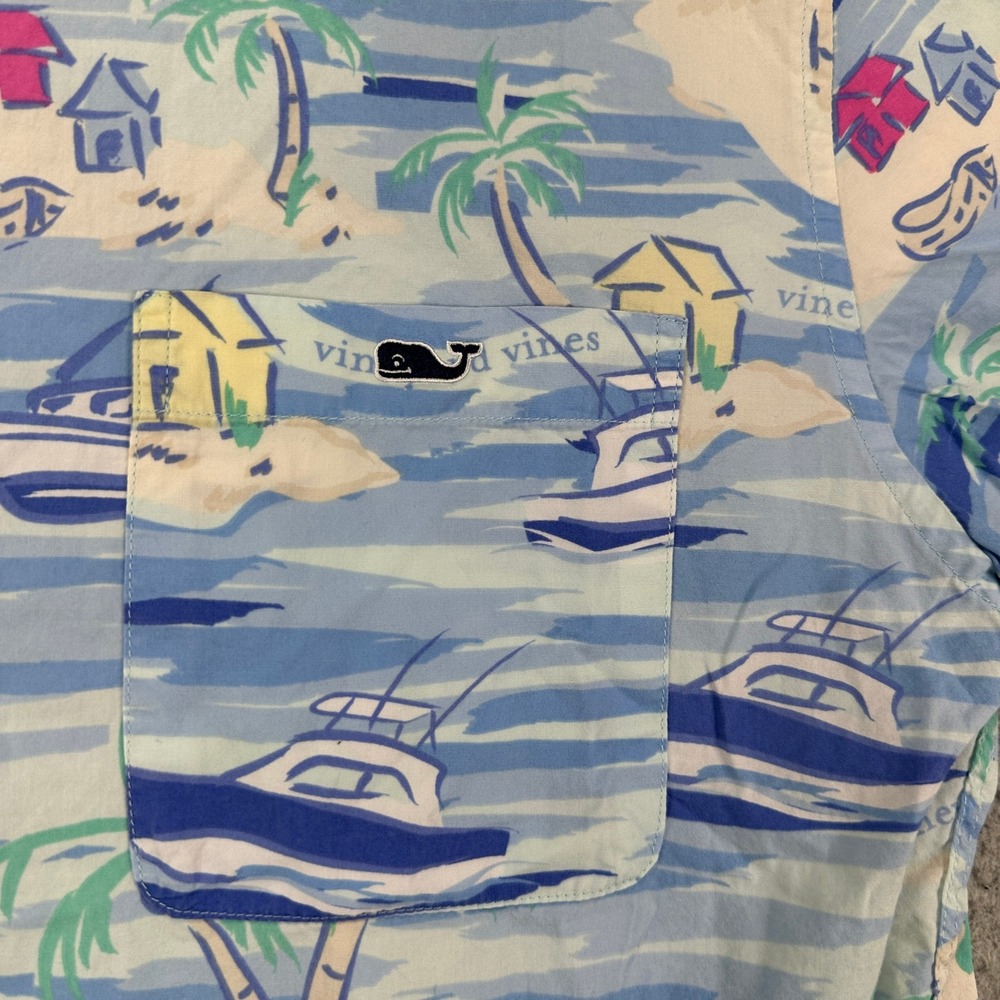 Vineyard Vines Mens Button Down Shirt Medium Blue Island Pocket Short Sleeve - Picture 5 of 10